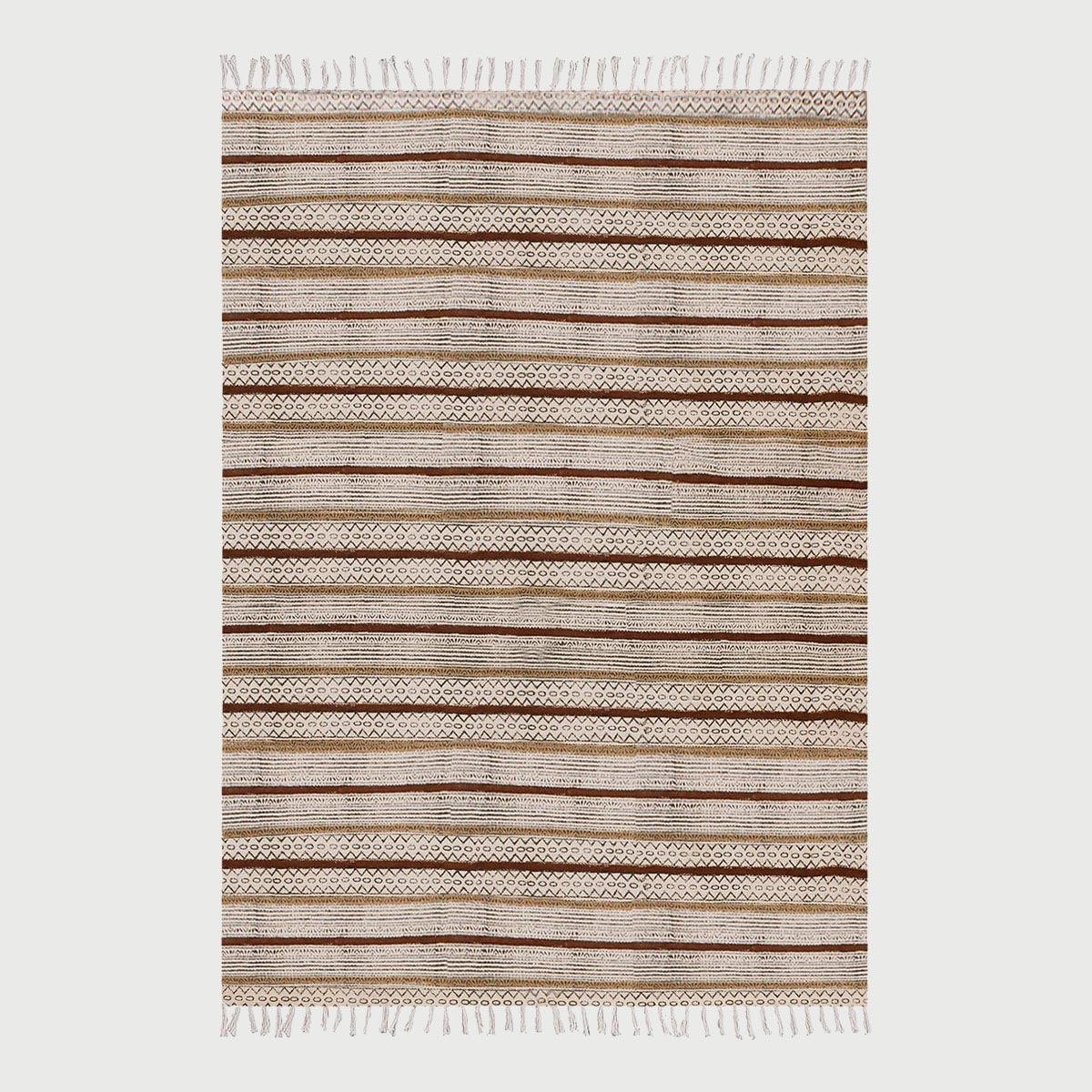 Brown Black Hand Block Print Work Striped Hallway Cotton Dhuree - Indian Rug Store