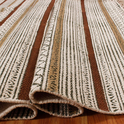 Brown Black Hand Block Print Work Striped Hallway Cotton Dhuree - Indian Rug Store