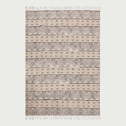 Hand Block Print Work Striped Brown Black Hallway Cotton Dhuree - Indian Rug Store