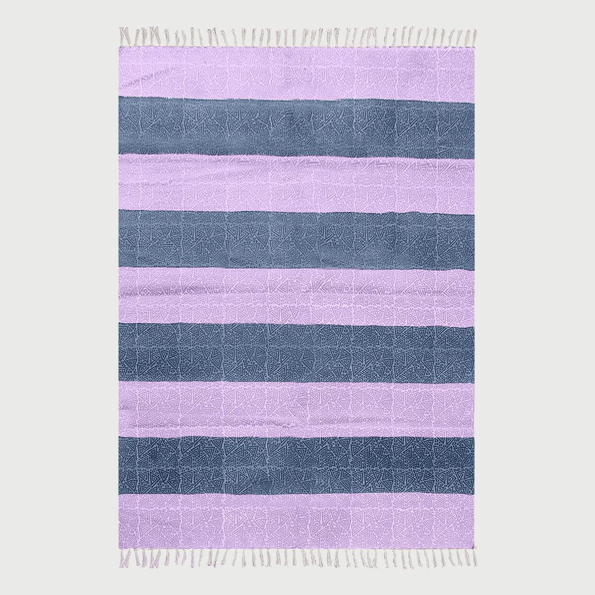 Hallway Hand Block Print Work Purple Blue Striped Cotton Dhuree - Indian Rug Store