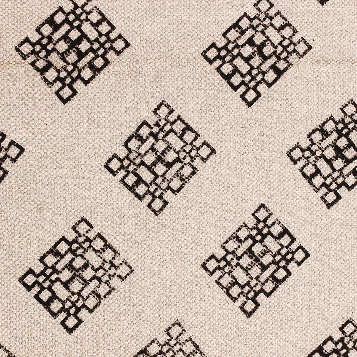 Moroccan Hand Block Print Work Gray Beige Striped Cotton Dhuree - Indian Rug Store