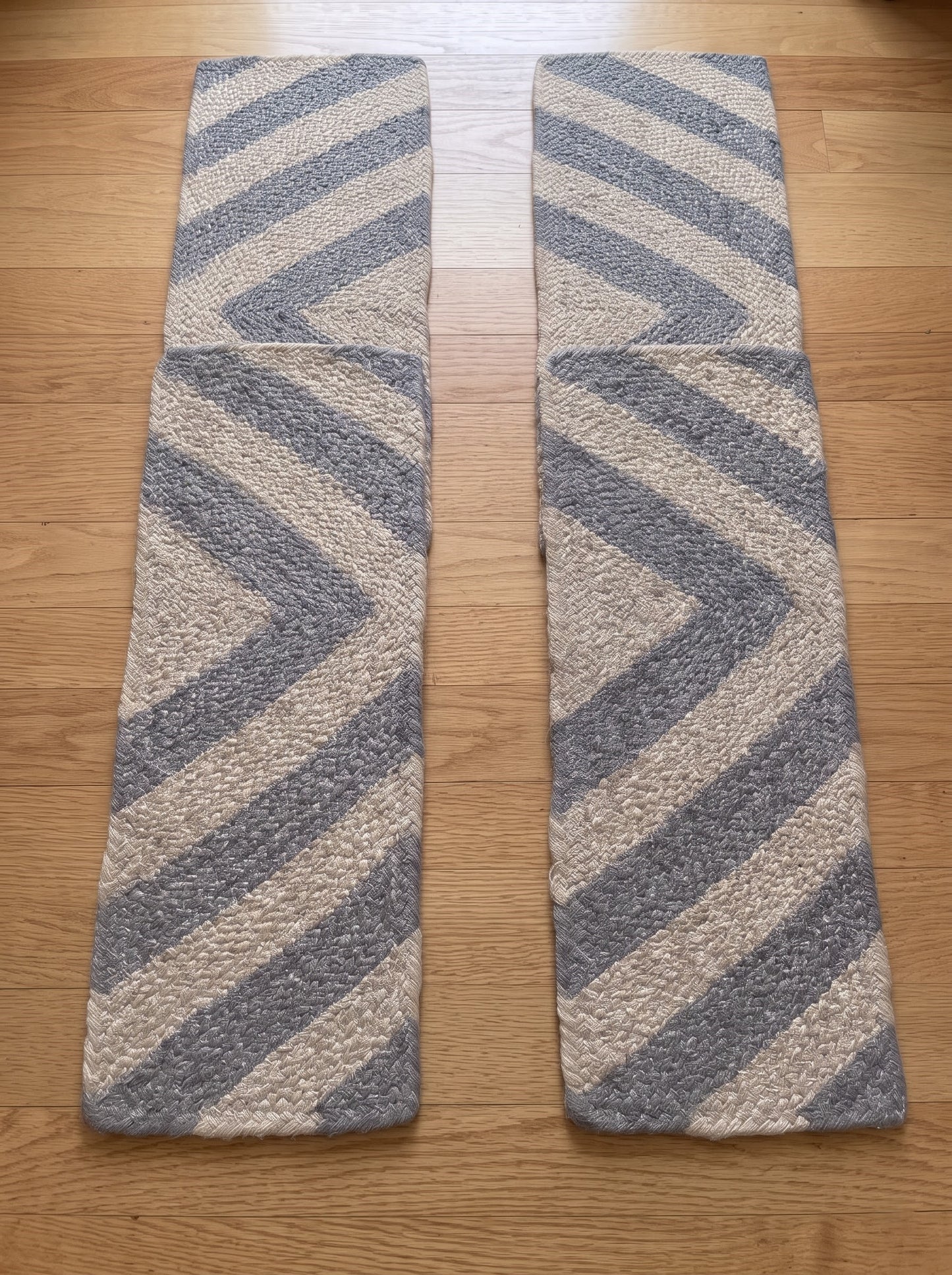 Grey Chevron Braided Jute Stair Treads, Natural Fiber Boho Farmhouse Carpet
