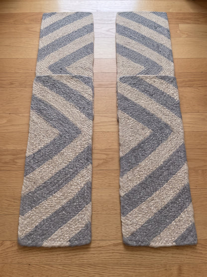 Grey Chevron Braided Jute Stair Treads, Natural Fiber Boho Farmhouse Carpet