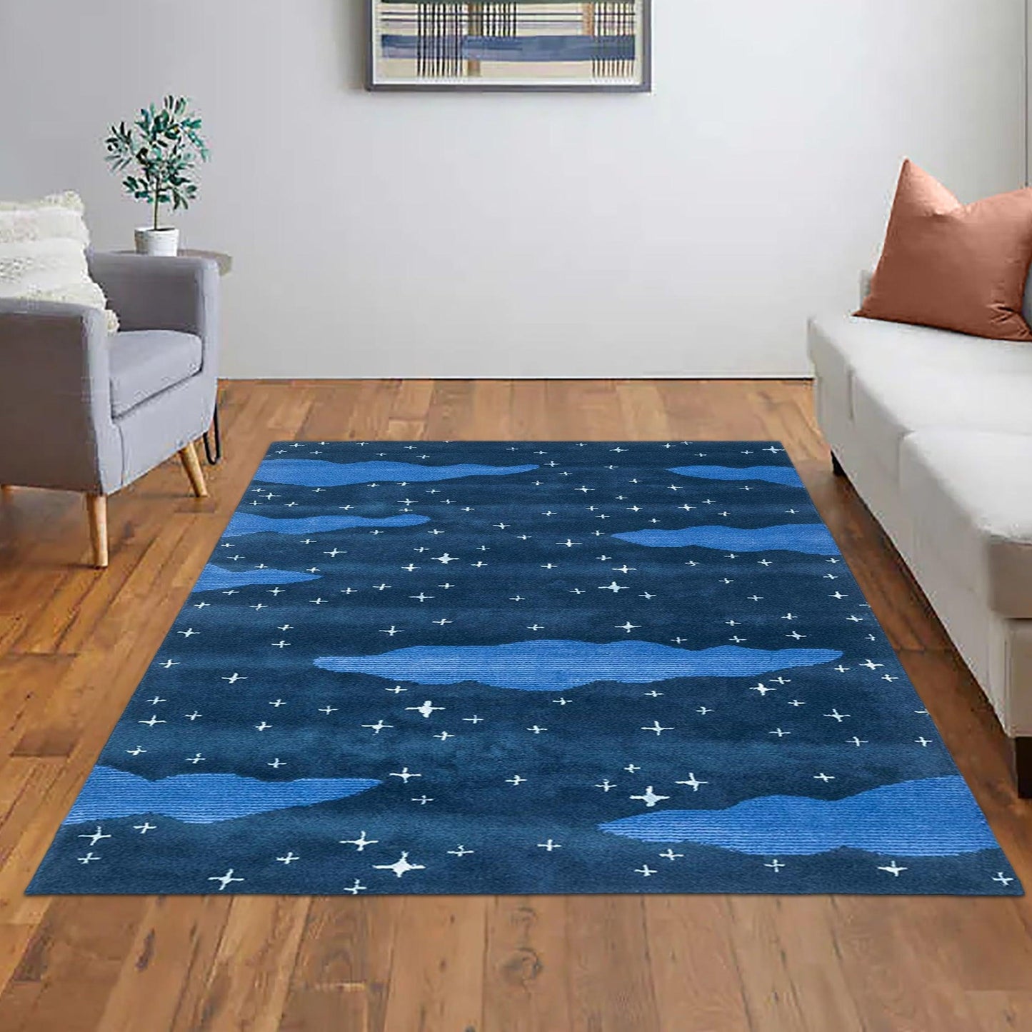 Hand Tufted Wool Blue Modren Kids Play Area Rug - Indian Rug Store