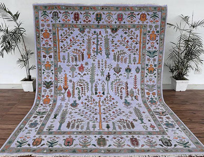 Hand Knotted Multicolor Bordered Farmhouse Area Rug - Indian Rug Store