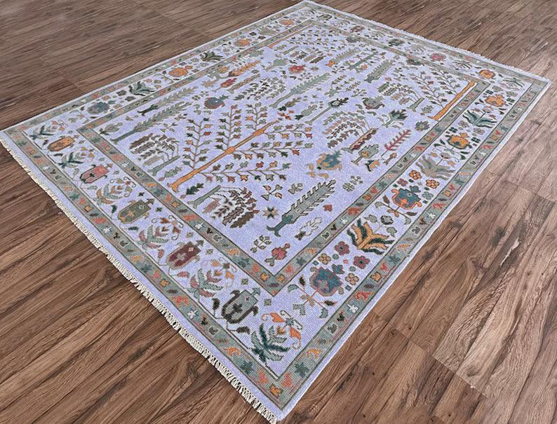 Hand Knotted Multicolor Bordered Farmhouse Area Rug - Indian Rug Store