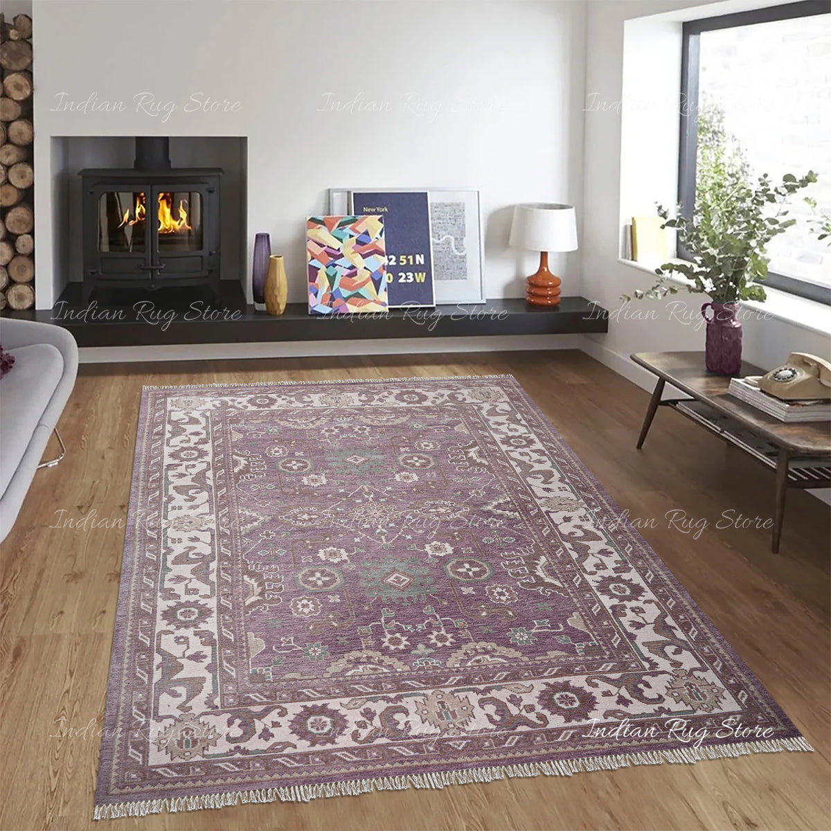 A modern room featuring an Oushak rug.