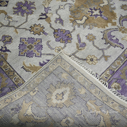 Close-up of an Oushak rug’s detailed design