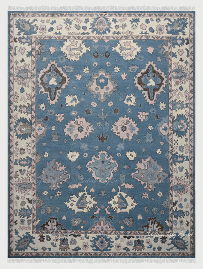 Blue Hand Knotted Area Rug For Home Decor