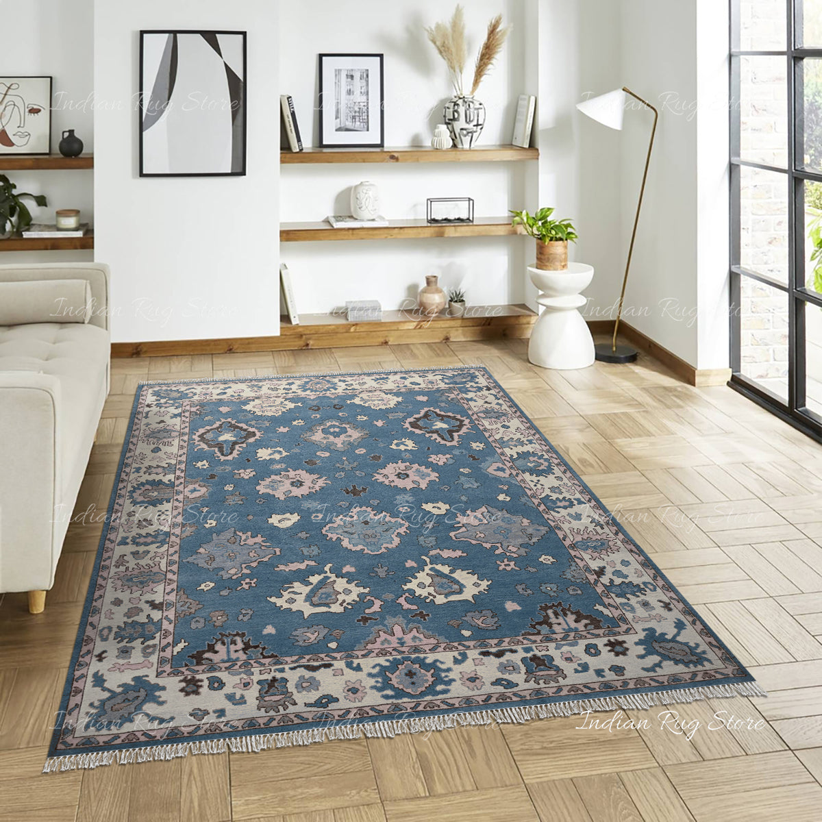 The rich wool and intricate patterns of this Oushak rug.