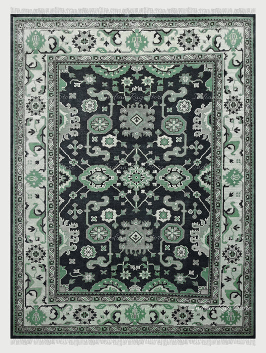 Green Color Hand Knotted Area Rug