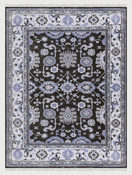 Blue Hand knotted Wool Area rug