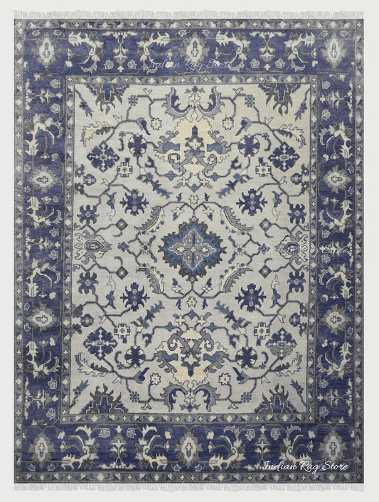 Hand Knotted Blue Wool Rug