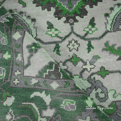 Hand Knotted Green Wool Rug