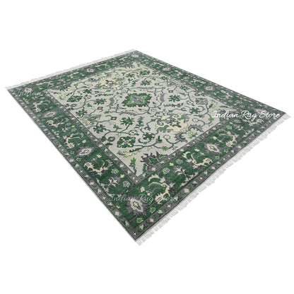 Hand Knotted Green Wool Rug