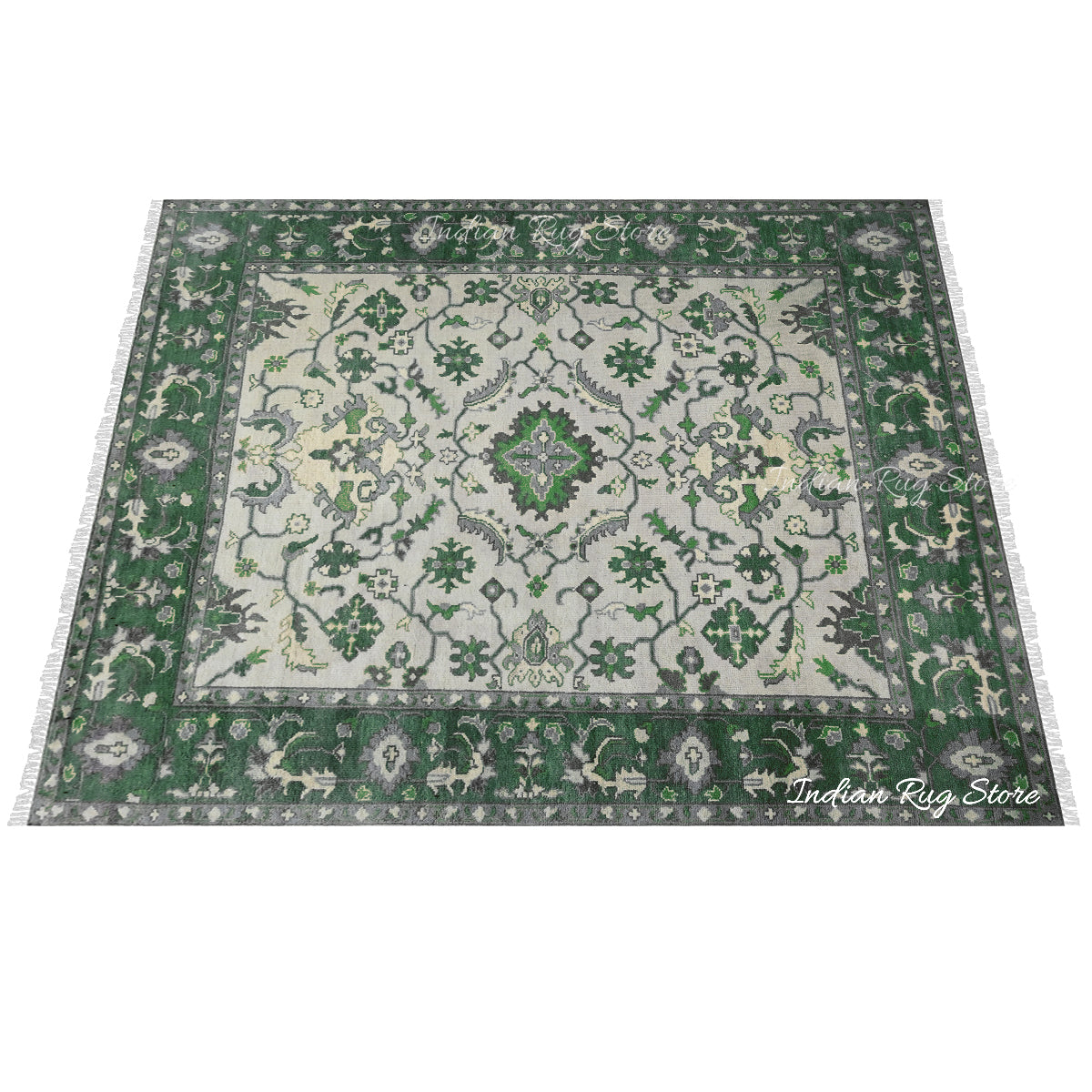 Hand Knotted Green Wool Rug