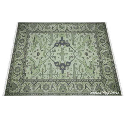 Multicolor Traditional Turkish Green Wool Kitchen Rug