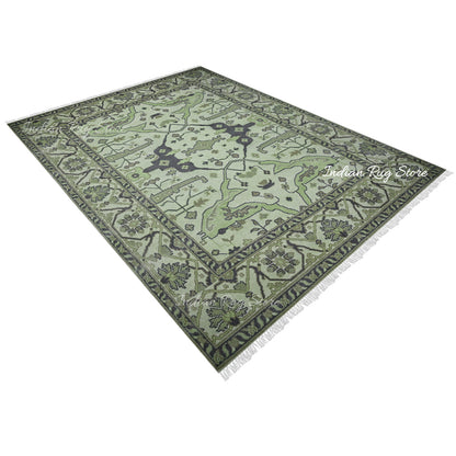 Multicolor Traditional Turkish Green Wool Kitchen Rug