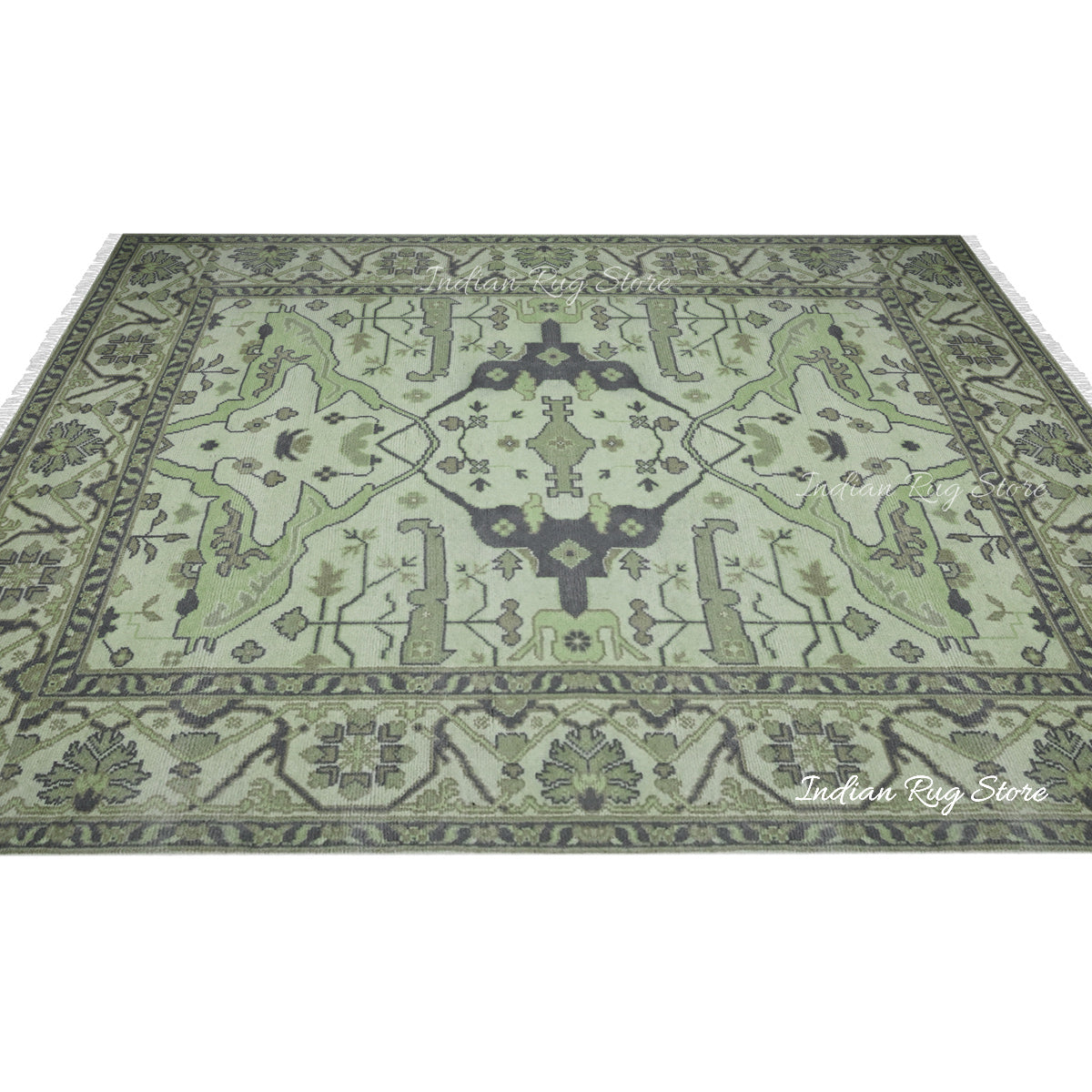 Multicolor Traditional Turkish Green Wool Kitchen Rug