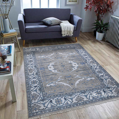 Alfombra multicolor gris hecha a mano para dormitorio y sala de estar