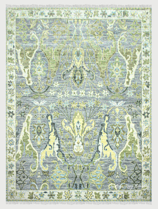 Bedroom Hand Knotted Green Wool Accent Area Rug