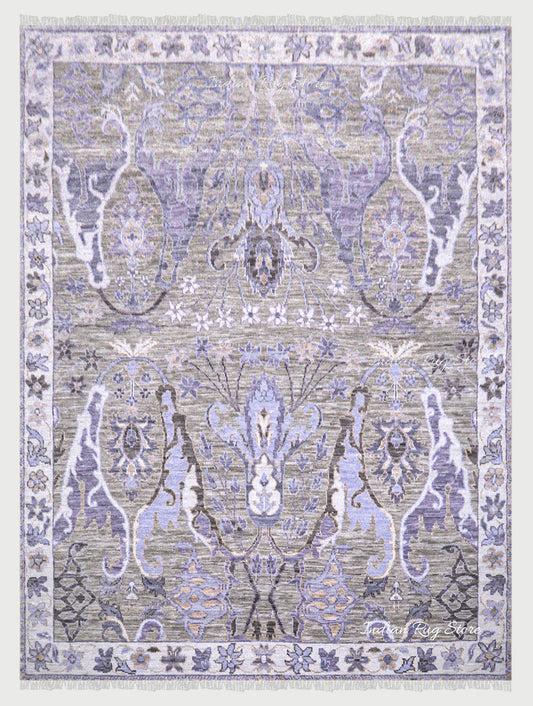 Bedroom Hand Knotted Purple Wool Accent Area Rug