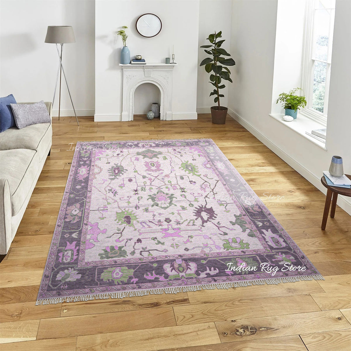 Multicolor Hand Knotted Purple Turkish Wool Rug