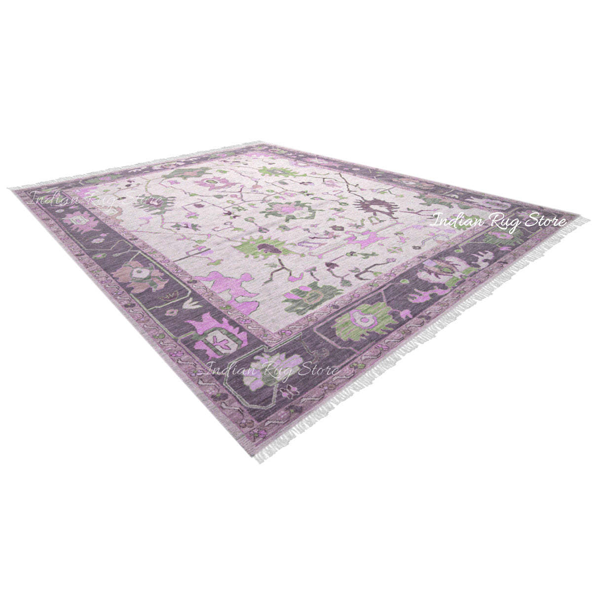 Multicolor Hand Knotted Purple Turkish Wool Rug