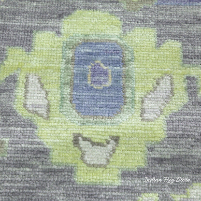 Green Hand Knotted Multicolor Wool Dining Room Rug