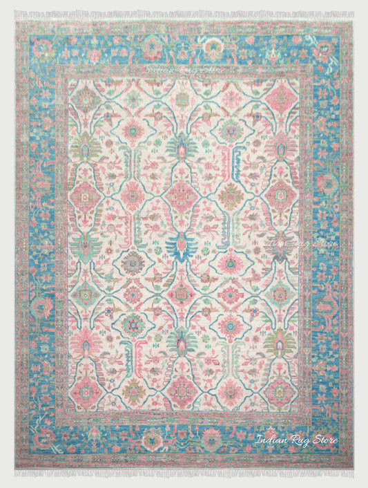 Home Decor Indian Handmade Wool Pink Multicolor Rug