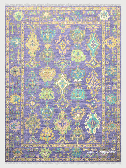 Solid Indian Hand Knotted Wool Oushak Bedroom Rug