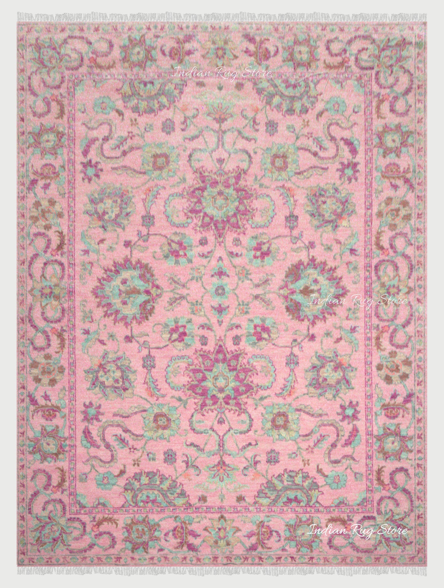 Entryway Patio Hand Knotted Turkish Wool Pink Rug