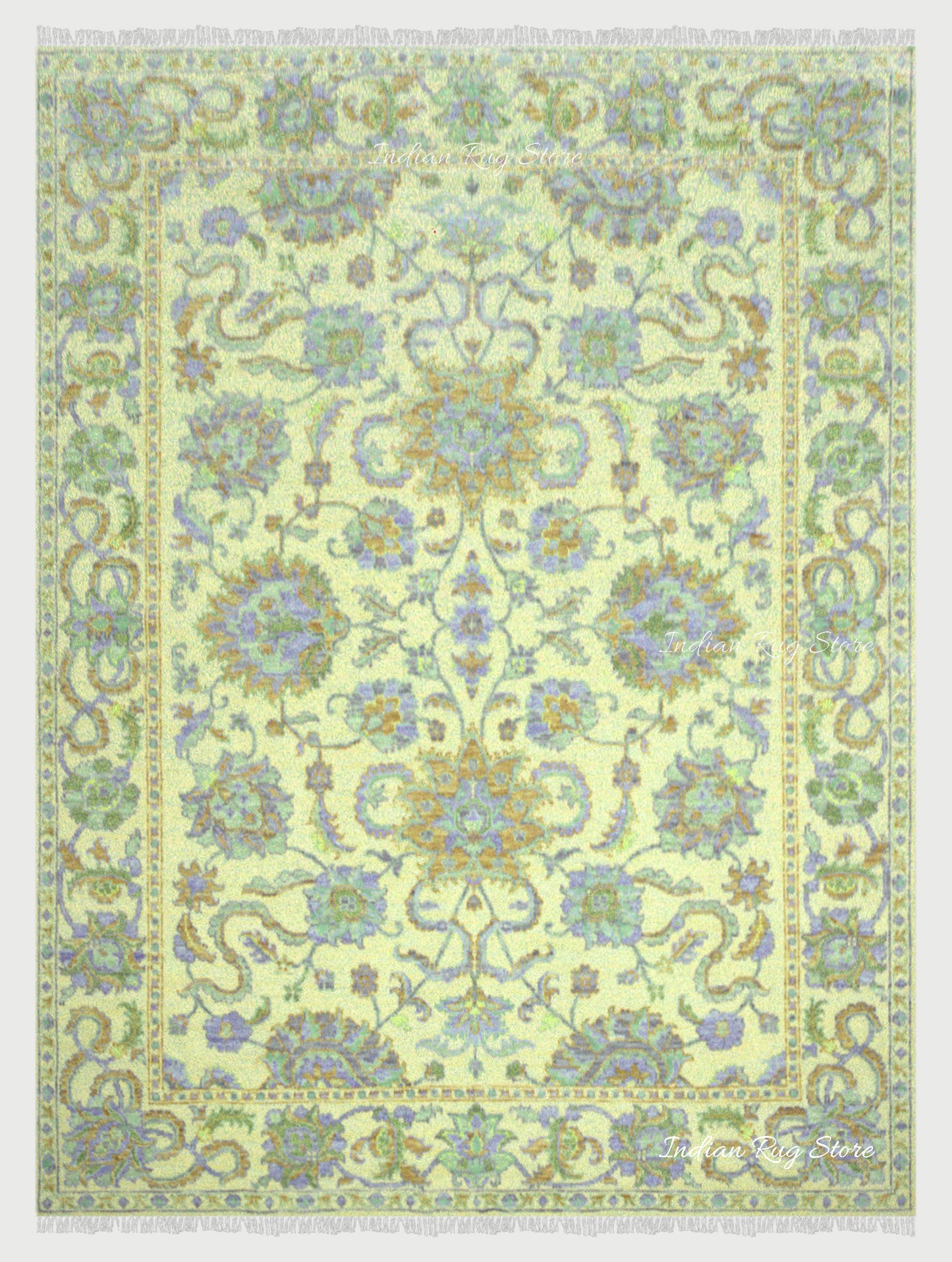 Entryway Patio Hand Knotted Turkish Wool Green Rug