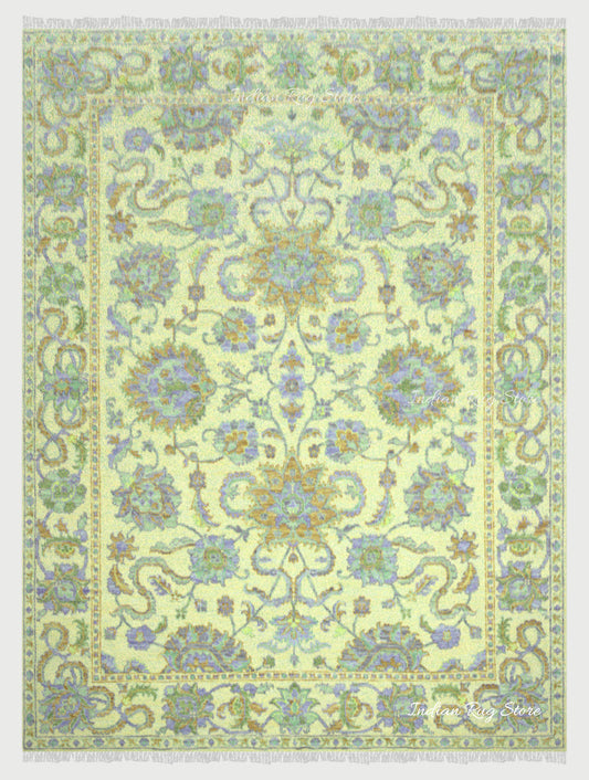 Entryway Patio Hand Knotted Turkish Wool Green Rug