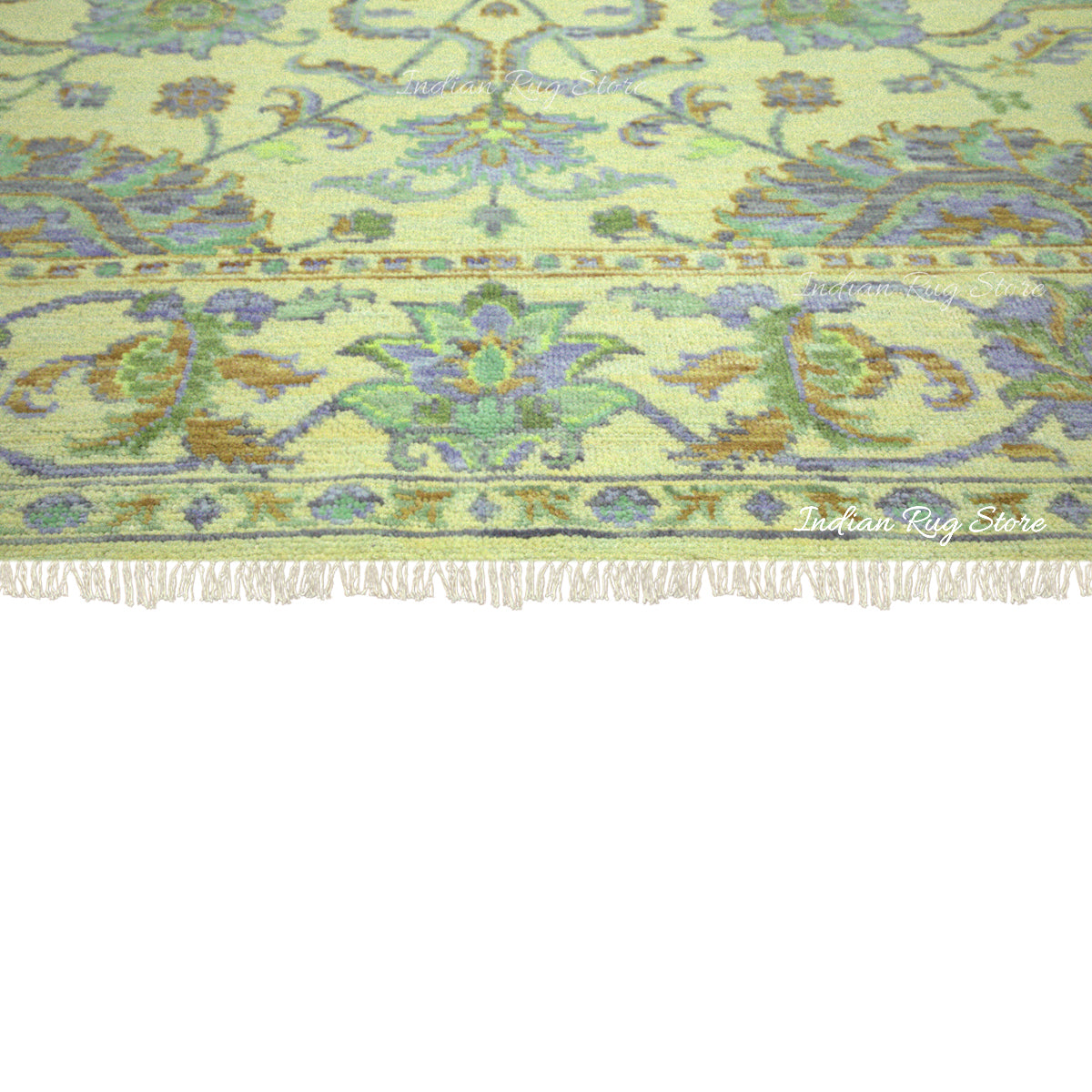 Entryway Patio Hand Knotted Turkish Wool Green Rug