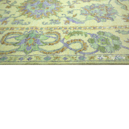 Entryway Patio Hand Knotted Turkish Wool Green Rug