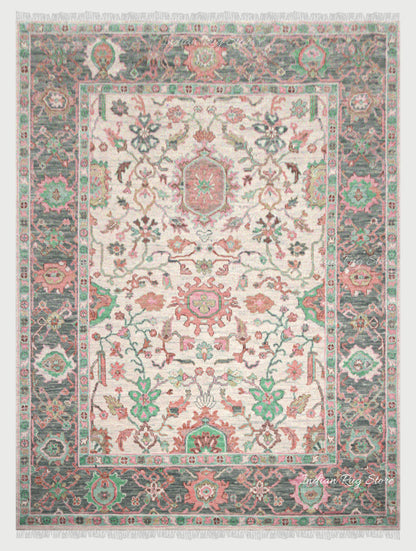 Multicolor Natural Handmade Wool Oushak Rug