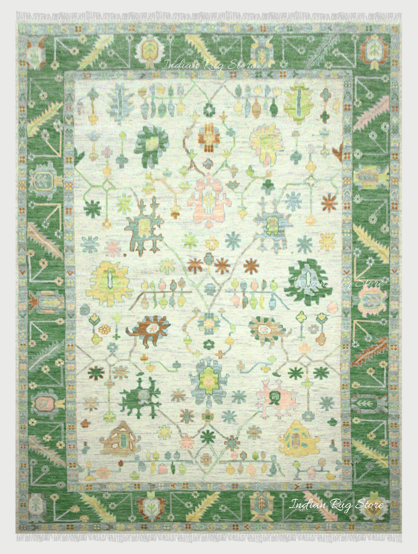 Oushak for Living Room Hand Knotted Green Wool Rug