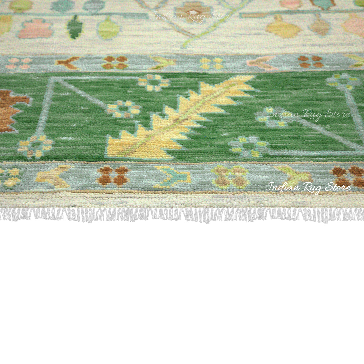 Oushak for Living Room Hand Knotted Green Wool Rug