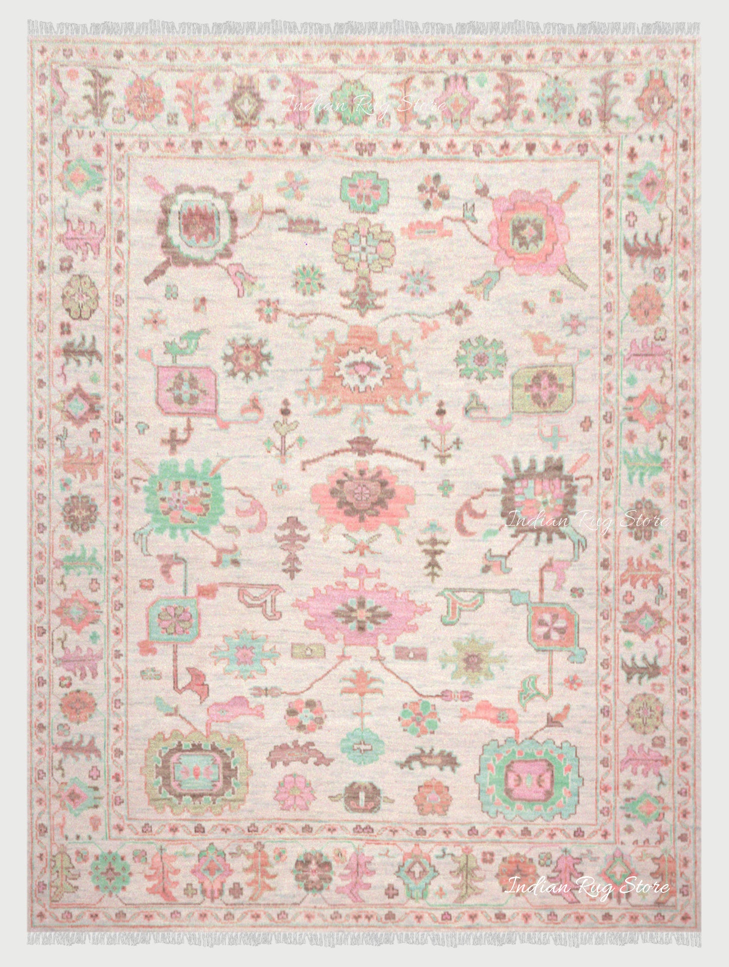 Light Green And Pink Multicolor Wool Area Rug