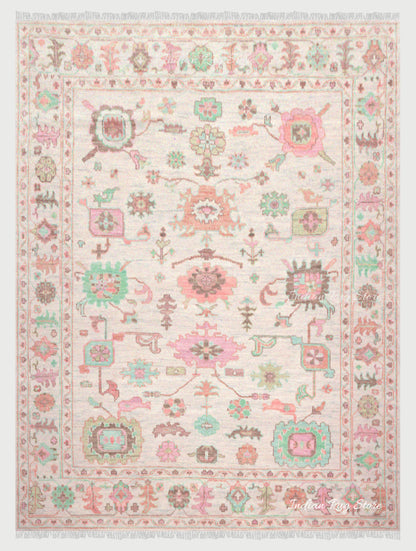 Light Green And Pink Multicolor Wool Area Rug