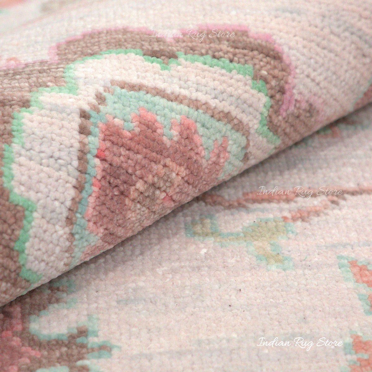 Indoor Patio Light Green And Pink Multicolor Wool Area Rug