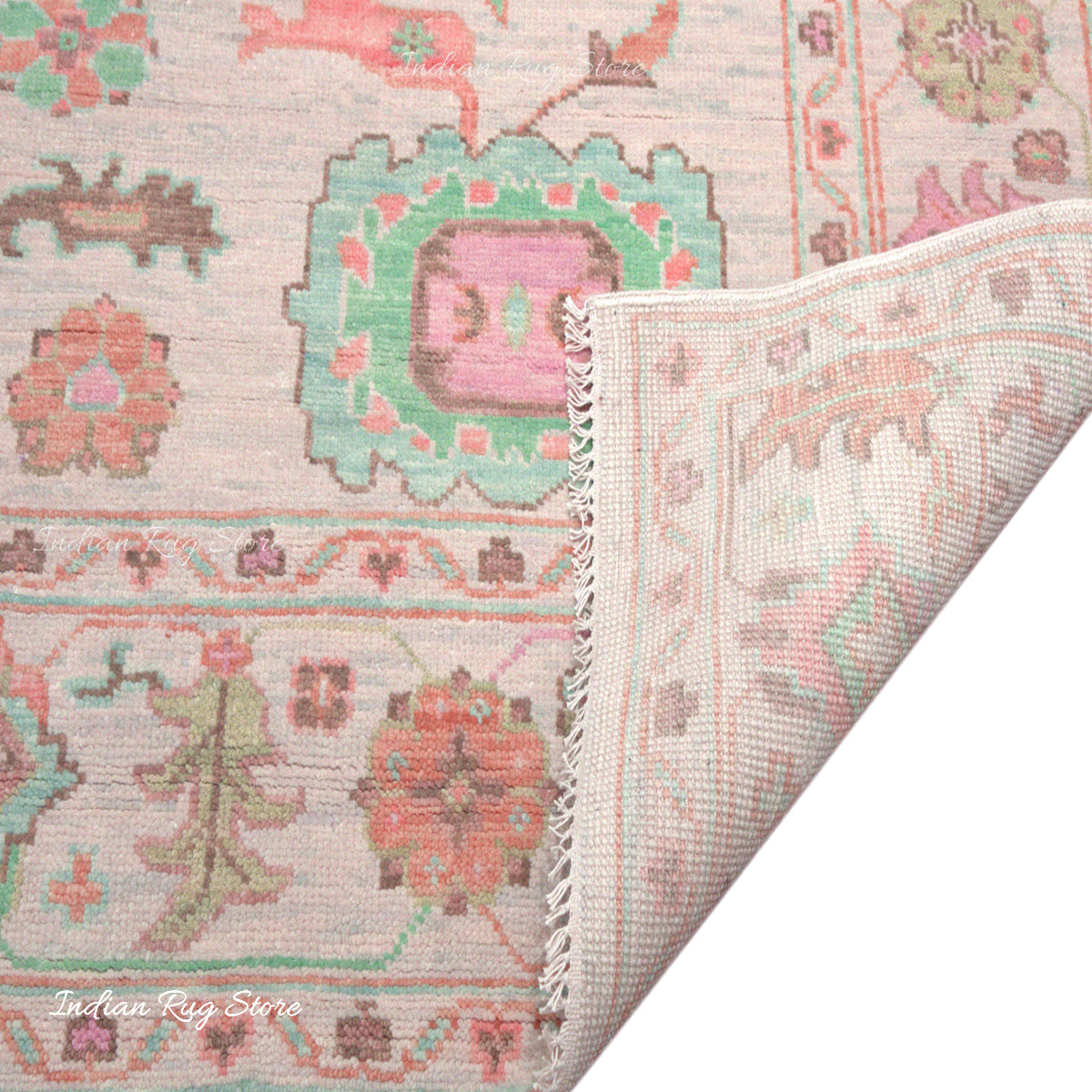 Light Green And Pink Multicolor Wool Area Rug