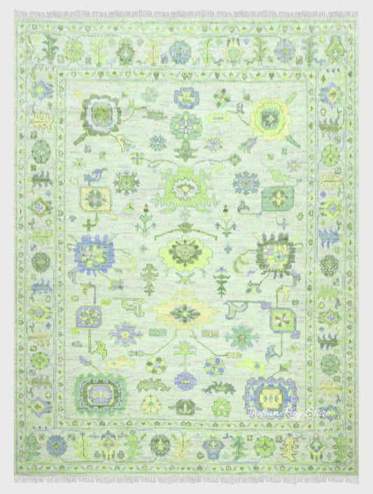 Indoor Patio Light Green And Multicolor Wool Area Rug