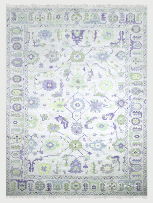 Hand Knotted Blue Oushak Wool Outdoor Rug