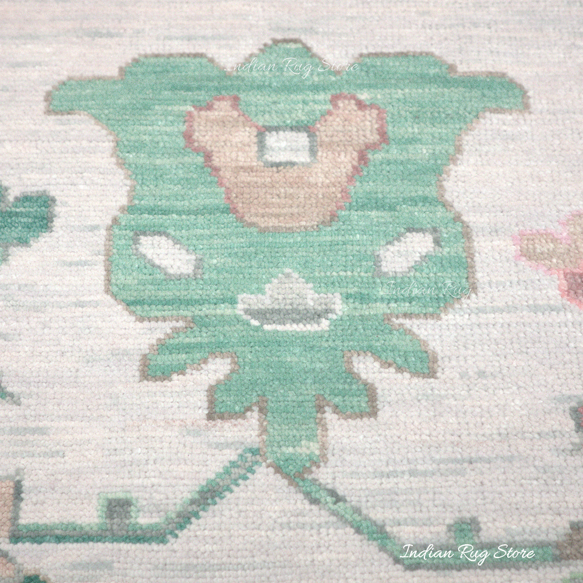 Hand Knotted Beautiful Green Oushak Wool Rug