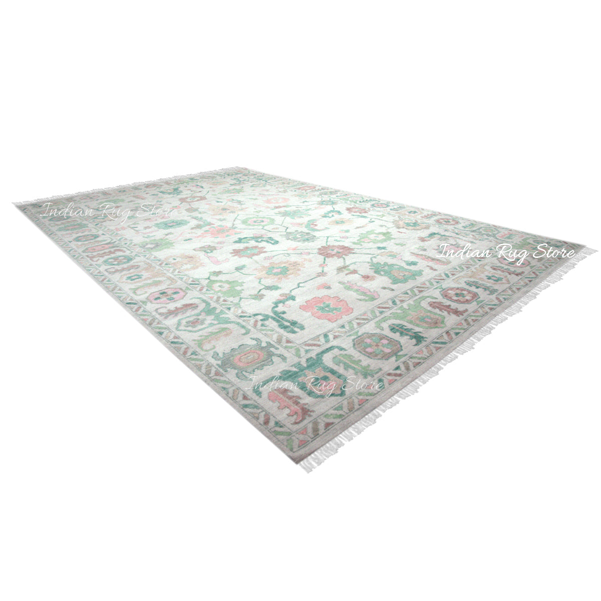 Hand Knotted Beautiful Green Oushak Wool Rug