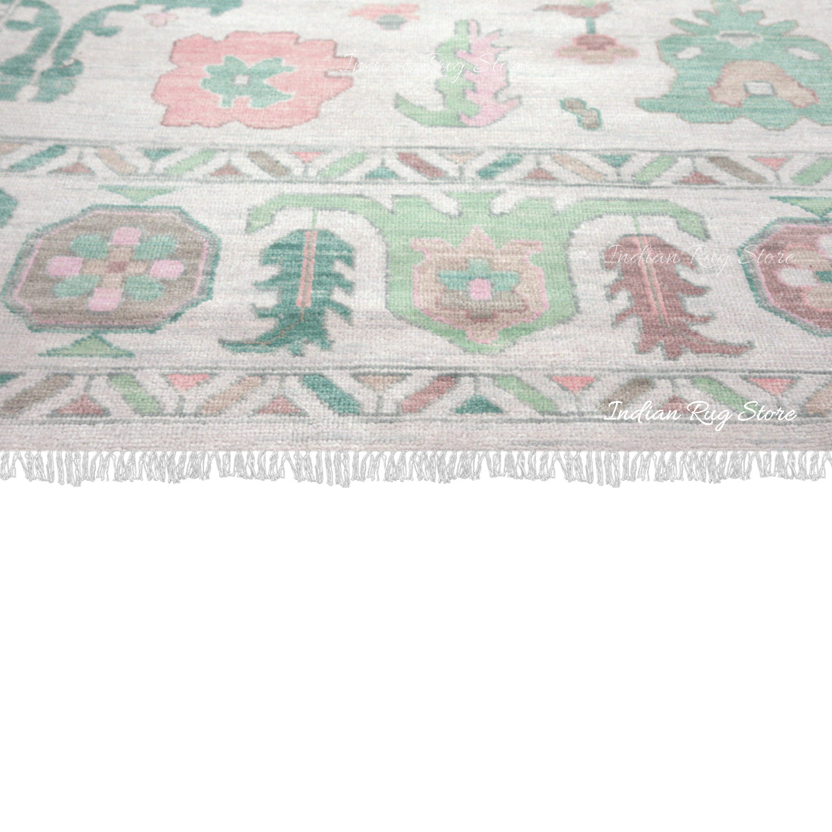 Hand Knotted Beautiful Green Oushak Wool Rug