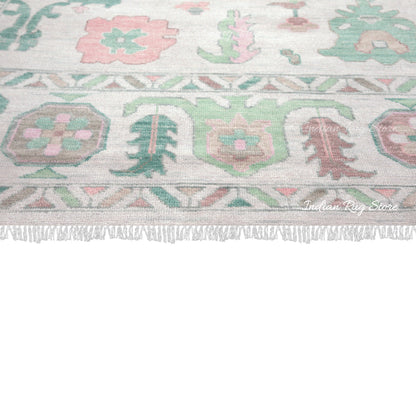 Hand Knotted Beautiful Green Oushak Wool Rug