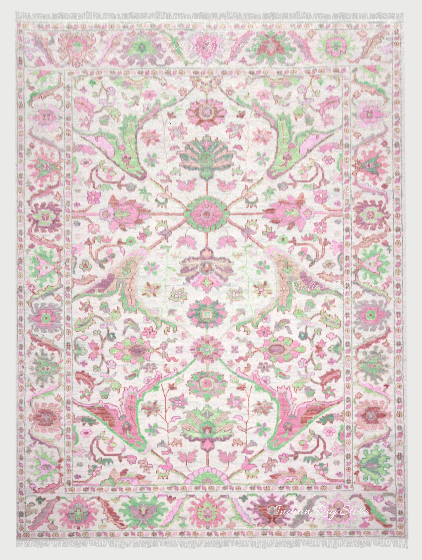 Pink And Green Multicolor Traditional Oushak Dining Room Rug